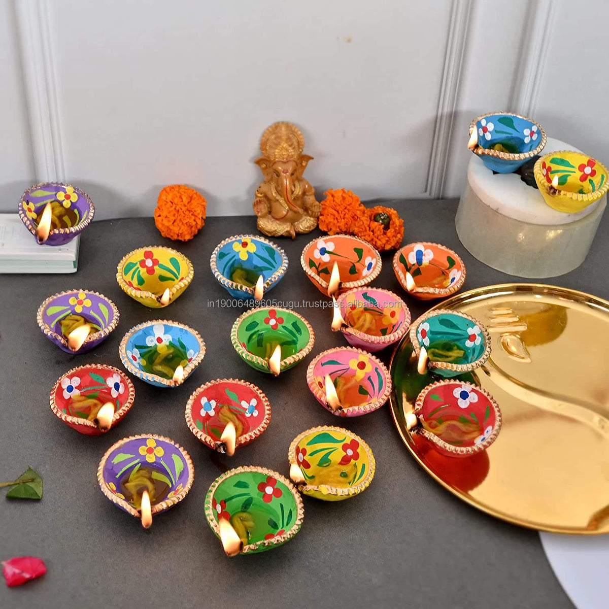 Hand-Painted Clay Diyas, 50-100 Pieces | Traditional Diwali Oil Lamps