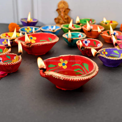 Hand-Painted Clay Diyas, 50-100 Pieces | Traditional Diwali Oil Lamps