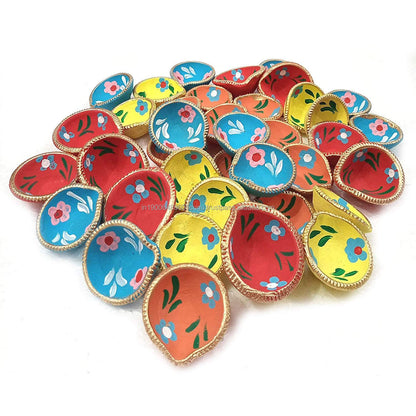 Hand-Painted Clay Diyas, 50-100 Pieces | Traditional Diwali Oil Lamps