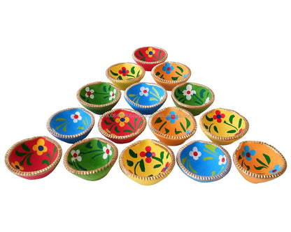 Hand-Painted Clay Diyas, 50-100 Pieces | Traditional Diwali Oil Lamps