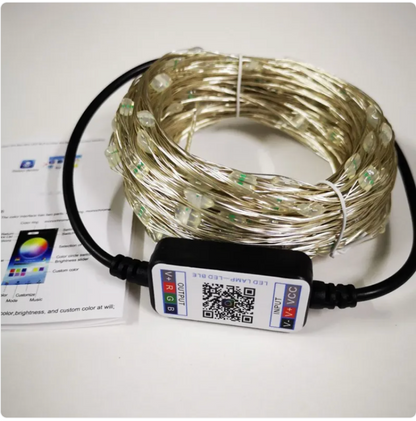 Bluetooth-Controlled LED Copper Wire String Lights with Music Sync