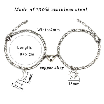 Sun & Moon Magnetic Couple Bracelets – Stainless Steel