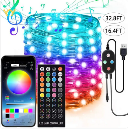 Bluetooth-Controlled LED Copper Wire String Lights with Music Sync